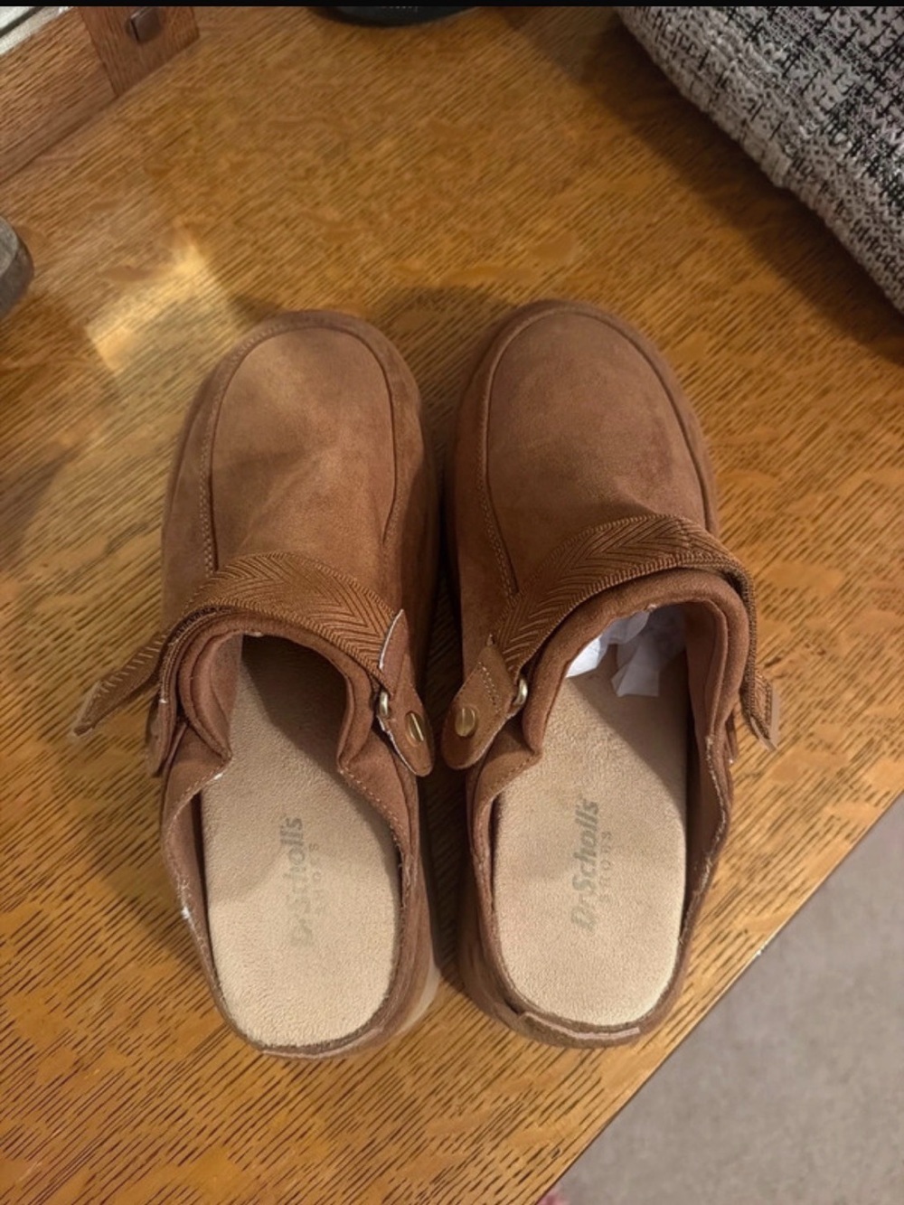 Dr. Scholl's Brown Suede-Look Slip-On Clogs with Strap
